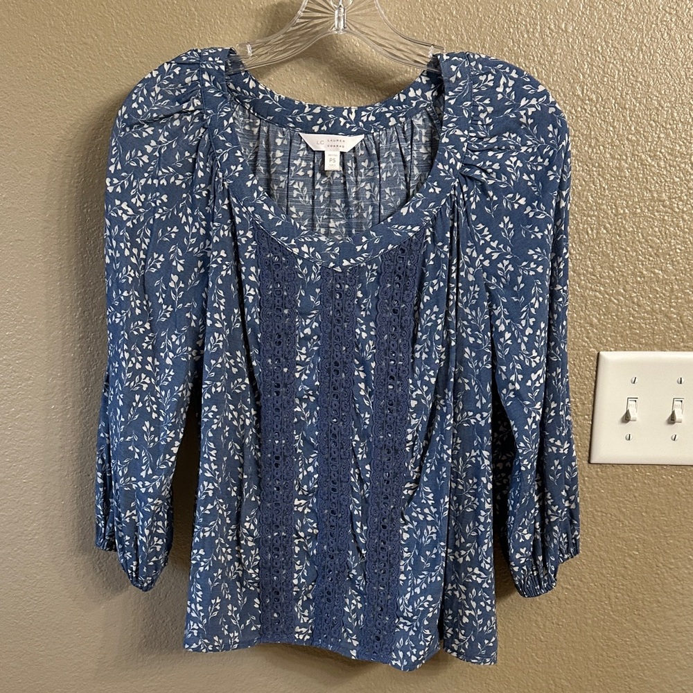 LC Lauren Conrad Blue Floral Blouse